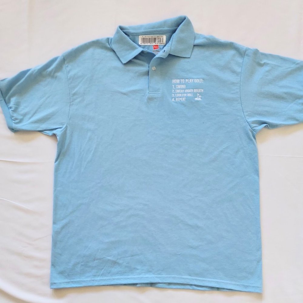 Hanes ComfortBlend EcoSmart How To Play Golf Short Sleeve Polo Shirt Blue Large